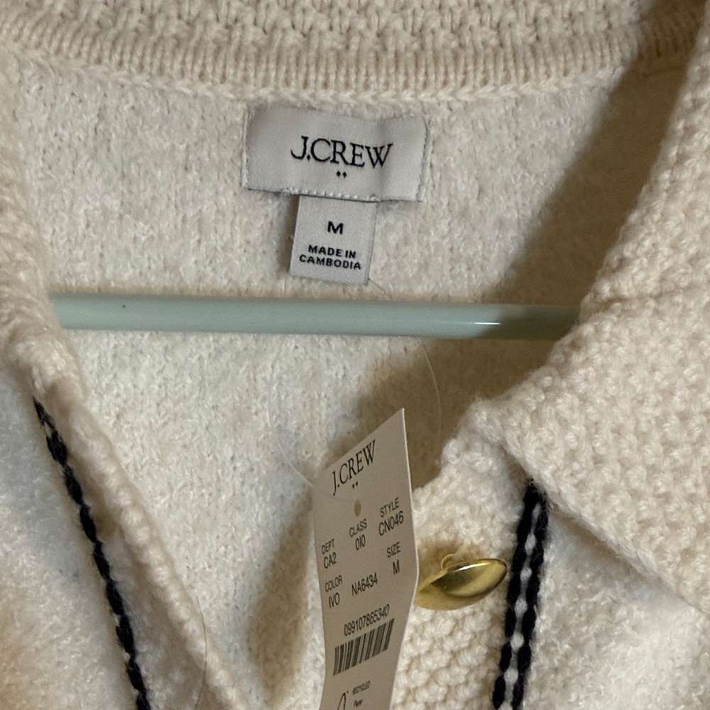 J. Crew Factory Cream Bouclé Cardigan Jacket with Black Trim and Gold Buttons M - Picture 2 of 6